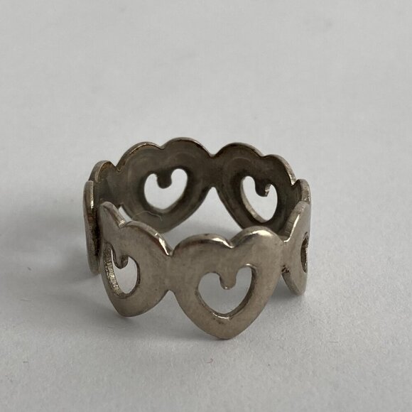 Vintage Silver Repeating Hearts Adjustable Ring Estate Find - Picture 2 of 2